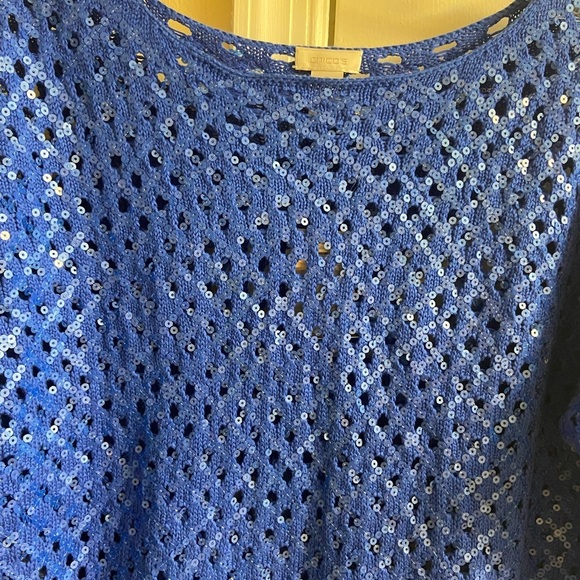 Chico’s Sasha sequin pullover crewneck sweater kinetic blue Large NWT - Picture 3 of 7